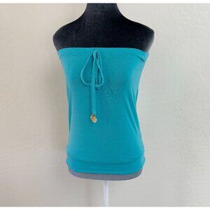 MacBeth Collection by Margaret Josephs Teal Tube Top With Adjustable Ties & Gold